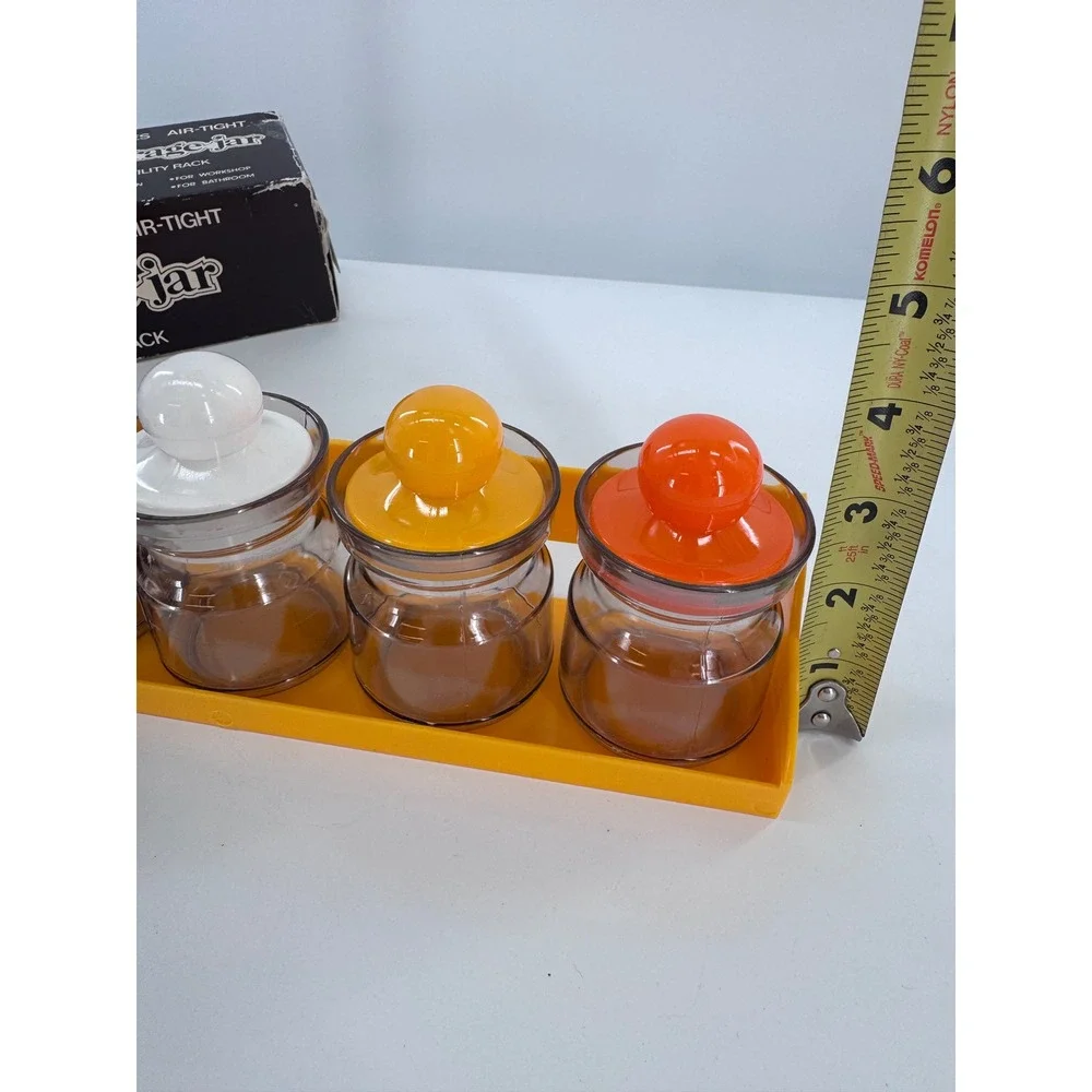 Vintage Storage Jar Set with Utility Rack 5pc Retro Kitchen Spice Office MCM